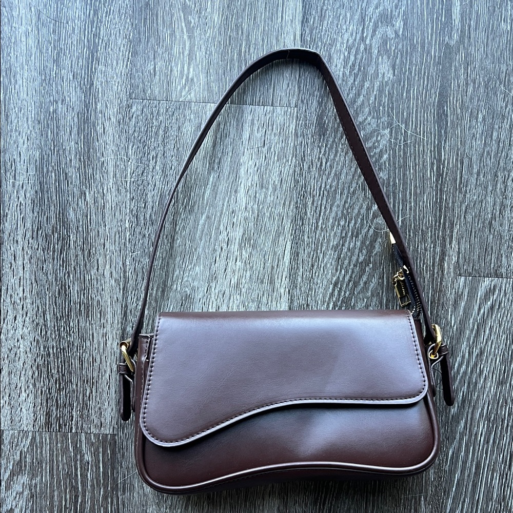 Brown Faux Leather Shoulder Bag